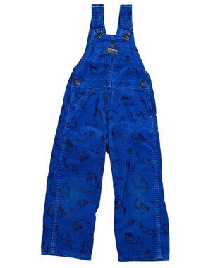 Vintage 90s OshKosh B’gosh Boys Corduroy Overalls Blue Tool Print Size 4 USA Mad